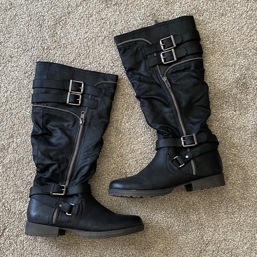 Fergalicious Black Moto Boots with Buckles